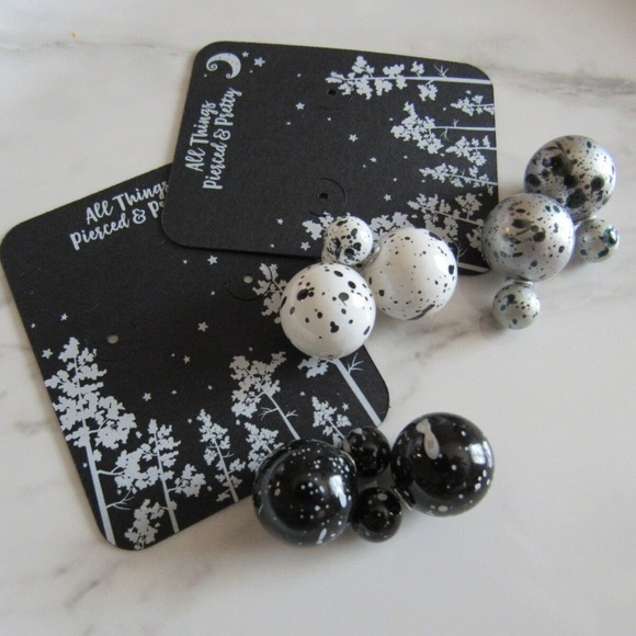 3 Speckled Double Sided Front Back Stud Earrings - Picture 7 of 8